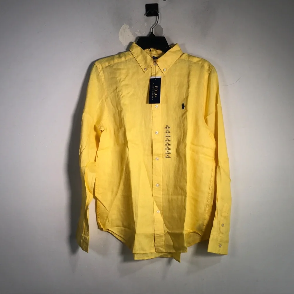 Ralph Lauren Linen Log Sleeve Button Up Shirt, Boy's Size XL 18/20 - Yellow